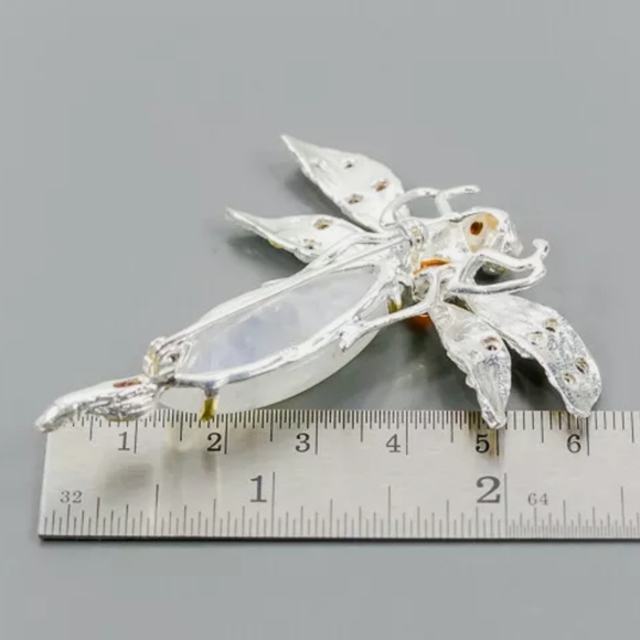 Gorgeous Moonstone Dragonfly Sterling brooch w/Opal & Garnet accents - Picture 6 of 9